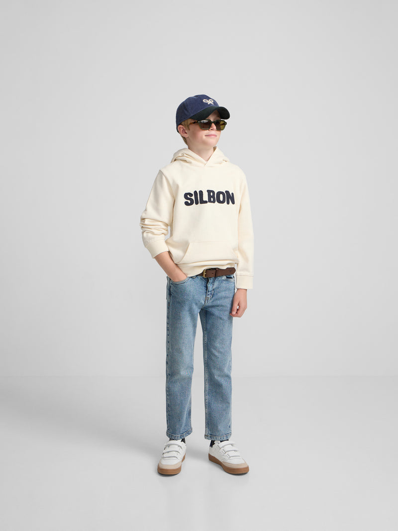 Sweatshirt kids com capuz e patch de contraste creme