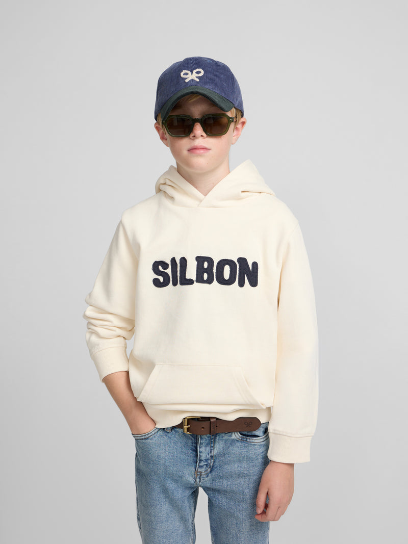 Sweatshirt kids com capuz e patch de contraste creme