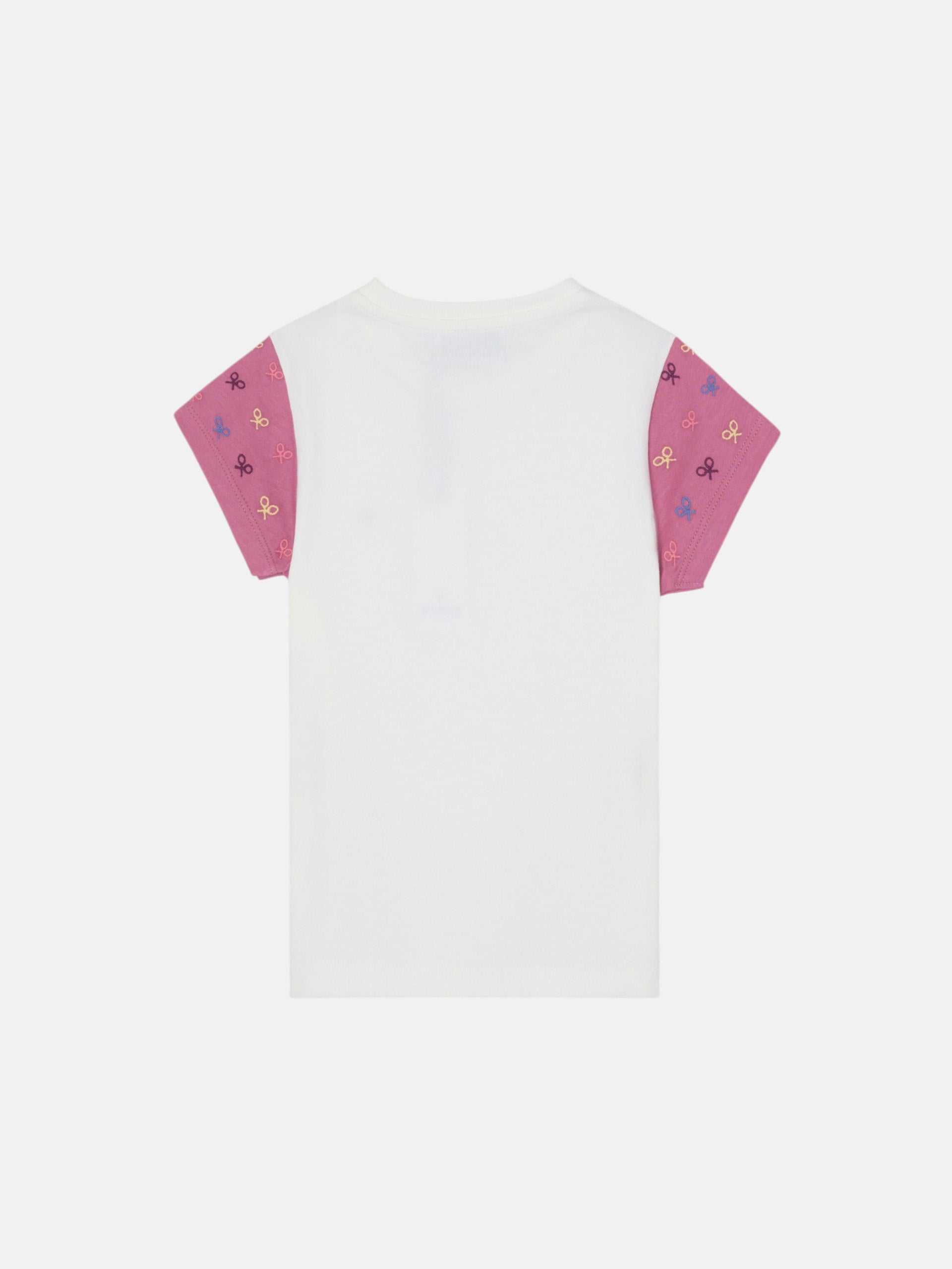 Camiseta girl raquetas mangas rosas blanco