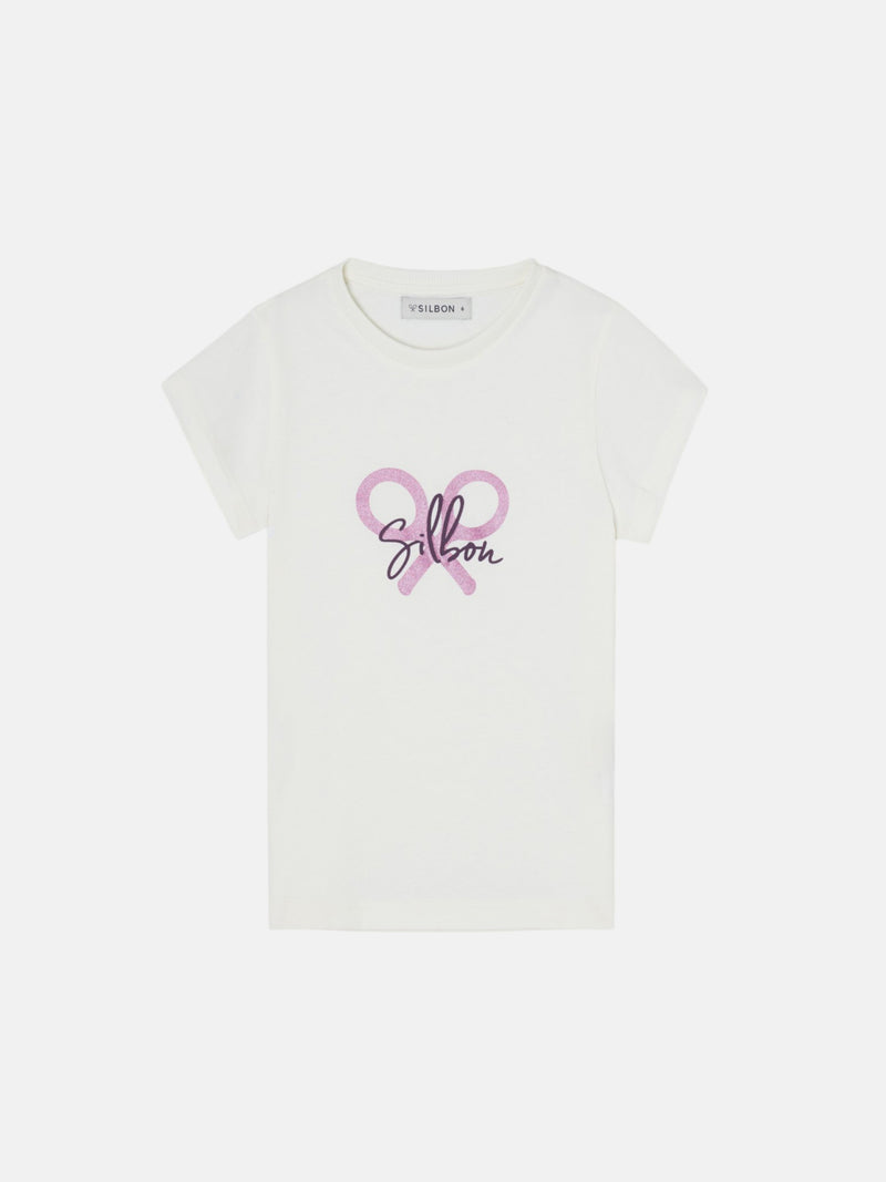 T-shirt fille Silbon raquette Silbon écru