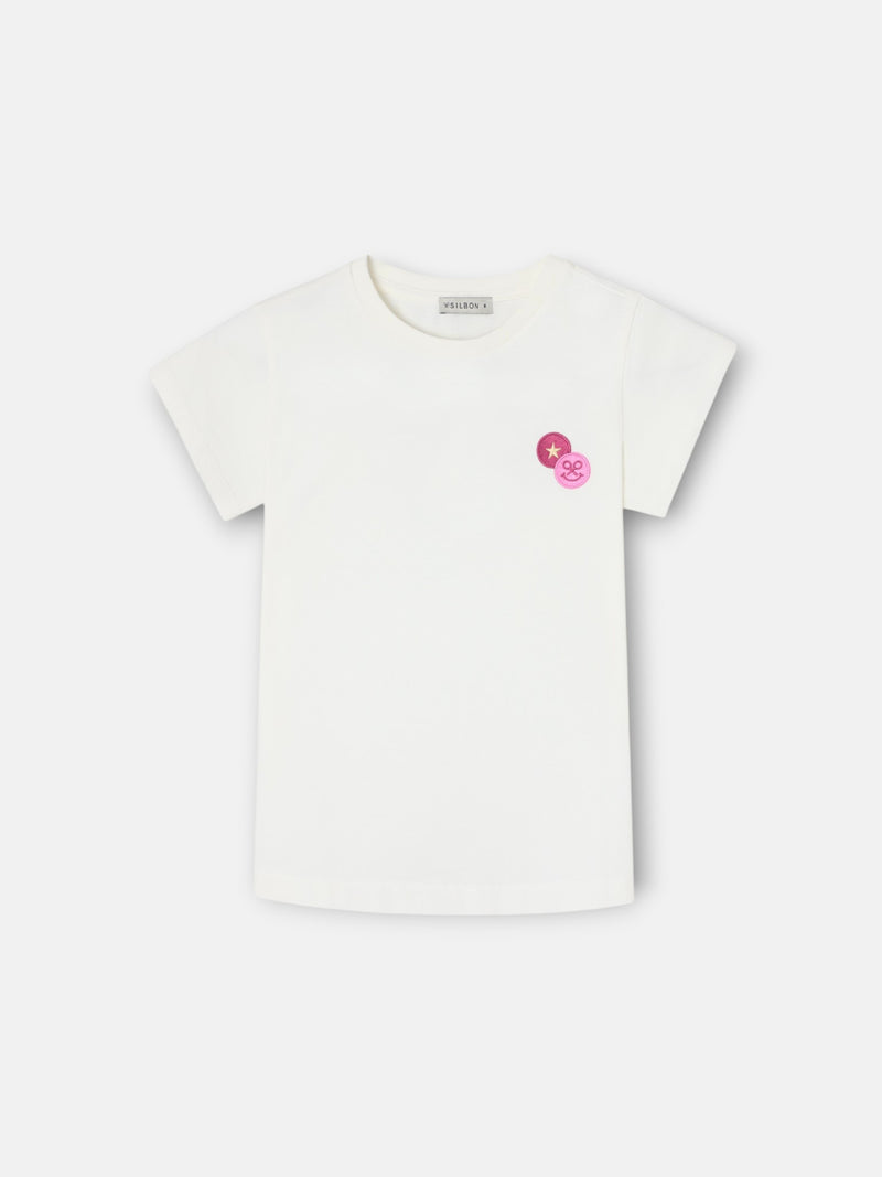 T-shirt fille patch raquettes blanche