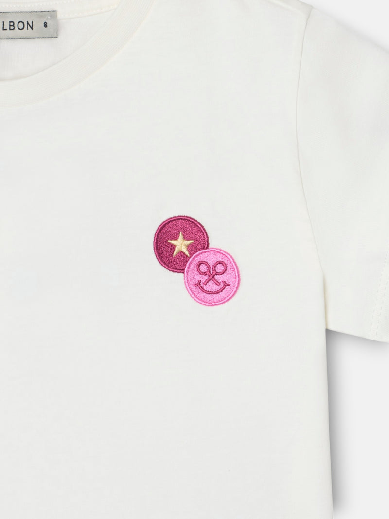 T-shirt fille patch raquettes blanche