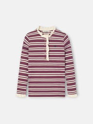 Camiseta girl cuello volante rayas granate y crudo