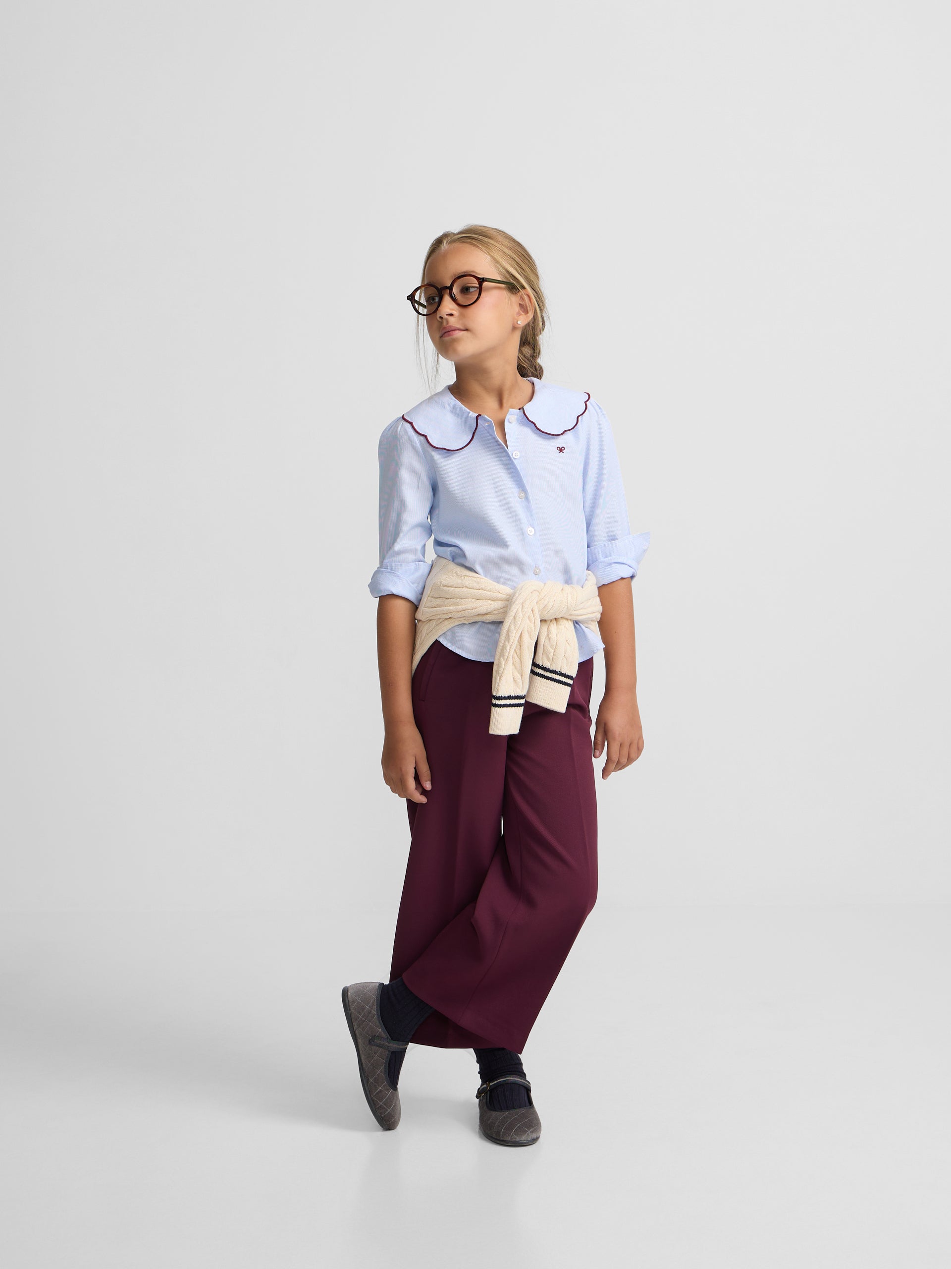 Camisa girl cuello bobo rayas celeste
