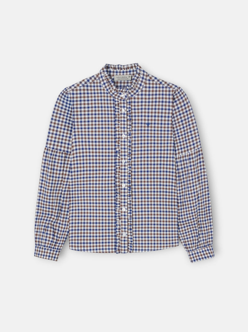 Camisa menina xadrez azul-marinho e branco