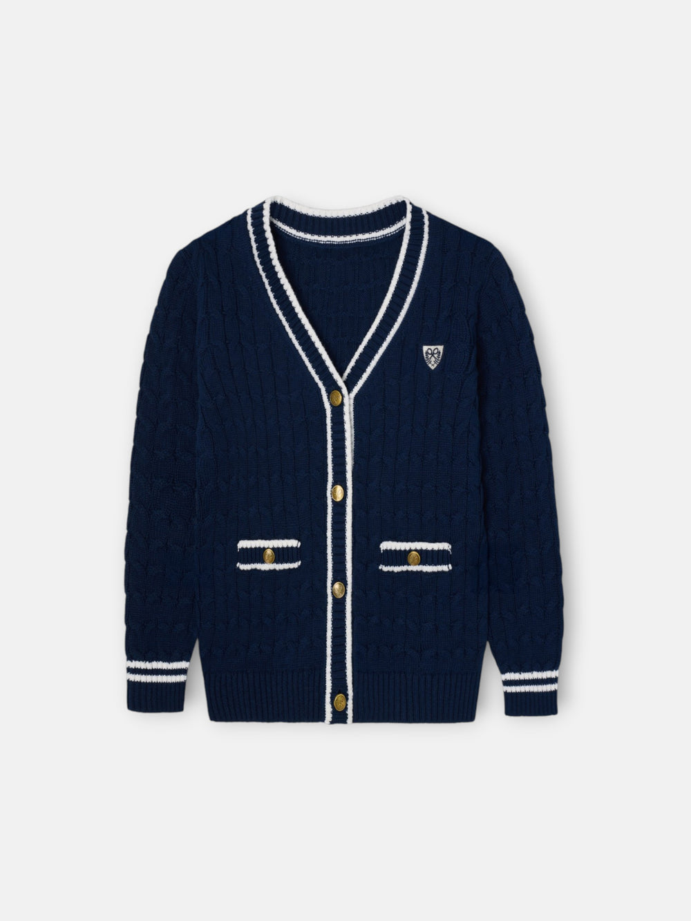 Cardigan menina college emblema azul-marinho