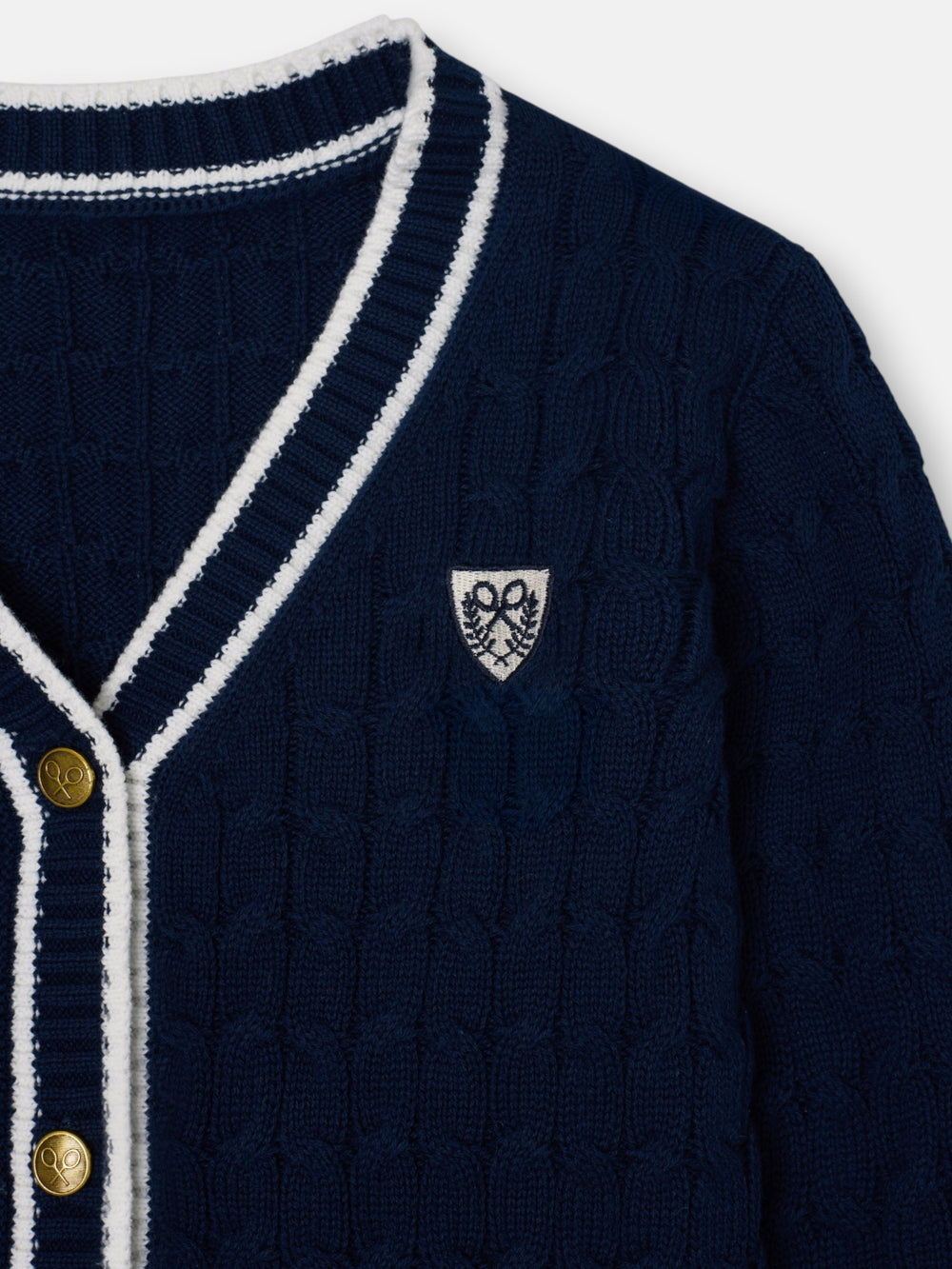 Cardigan menina college emblema azul-marinho