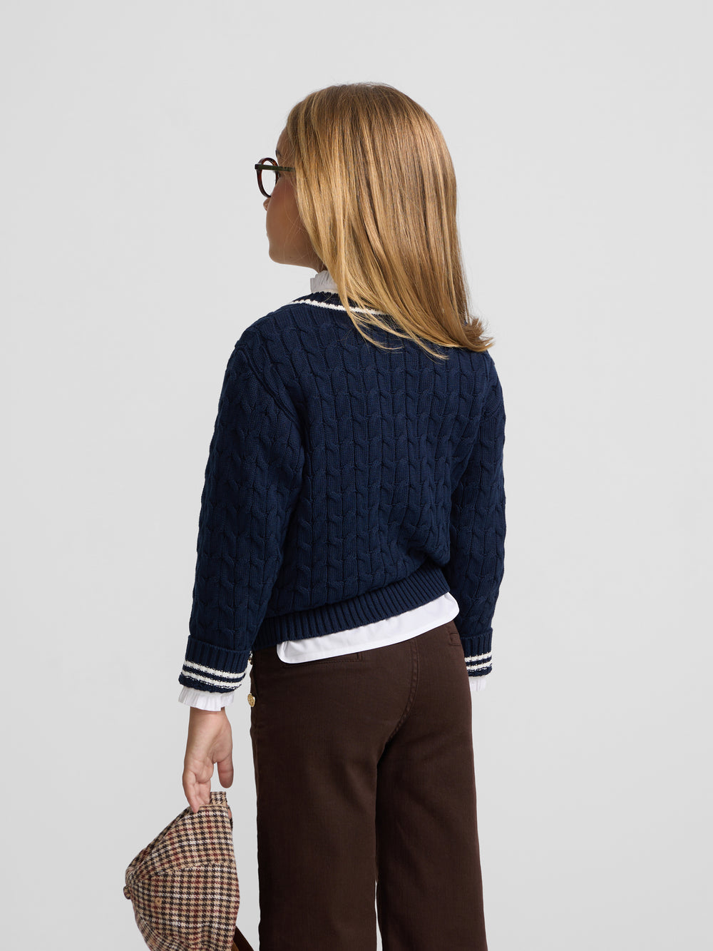 Cardigan menina college emblema azul-marinho