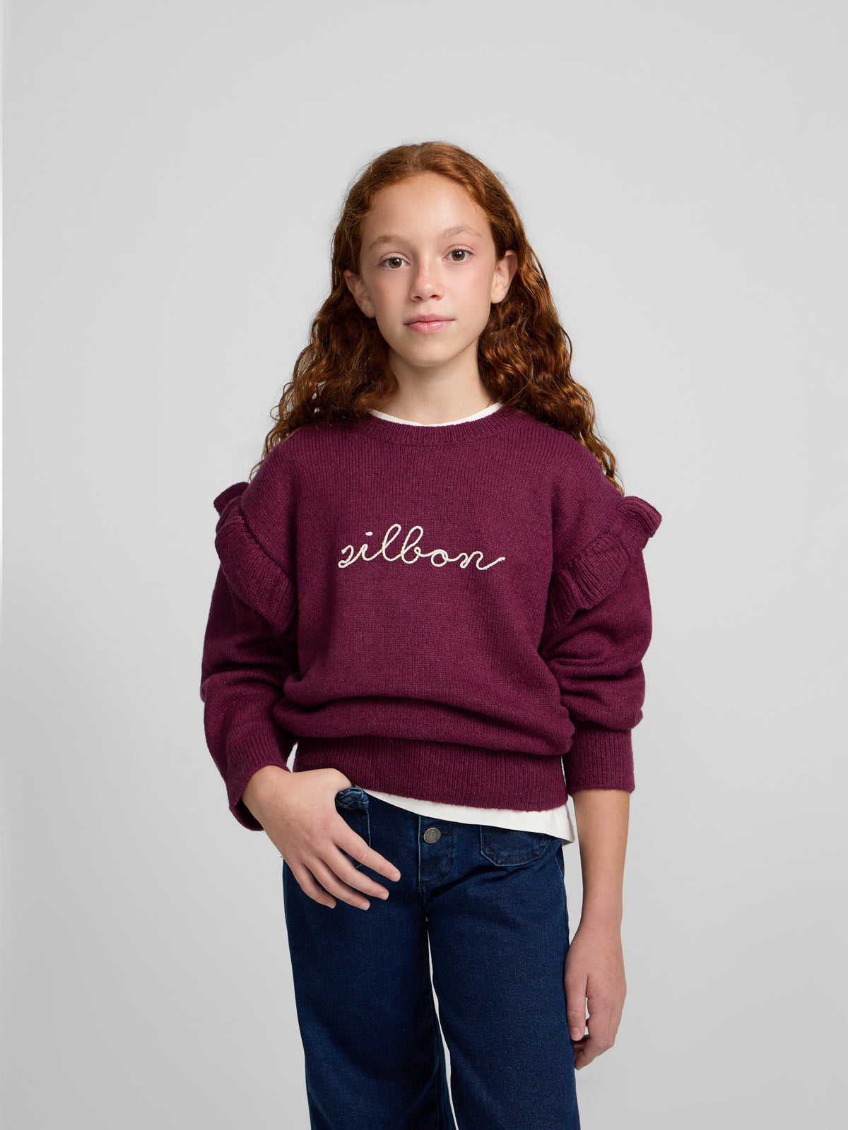 Pull fille à volants Silbon violet