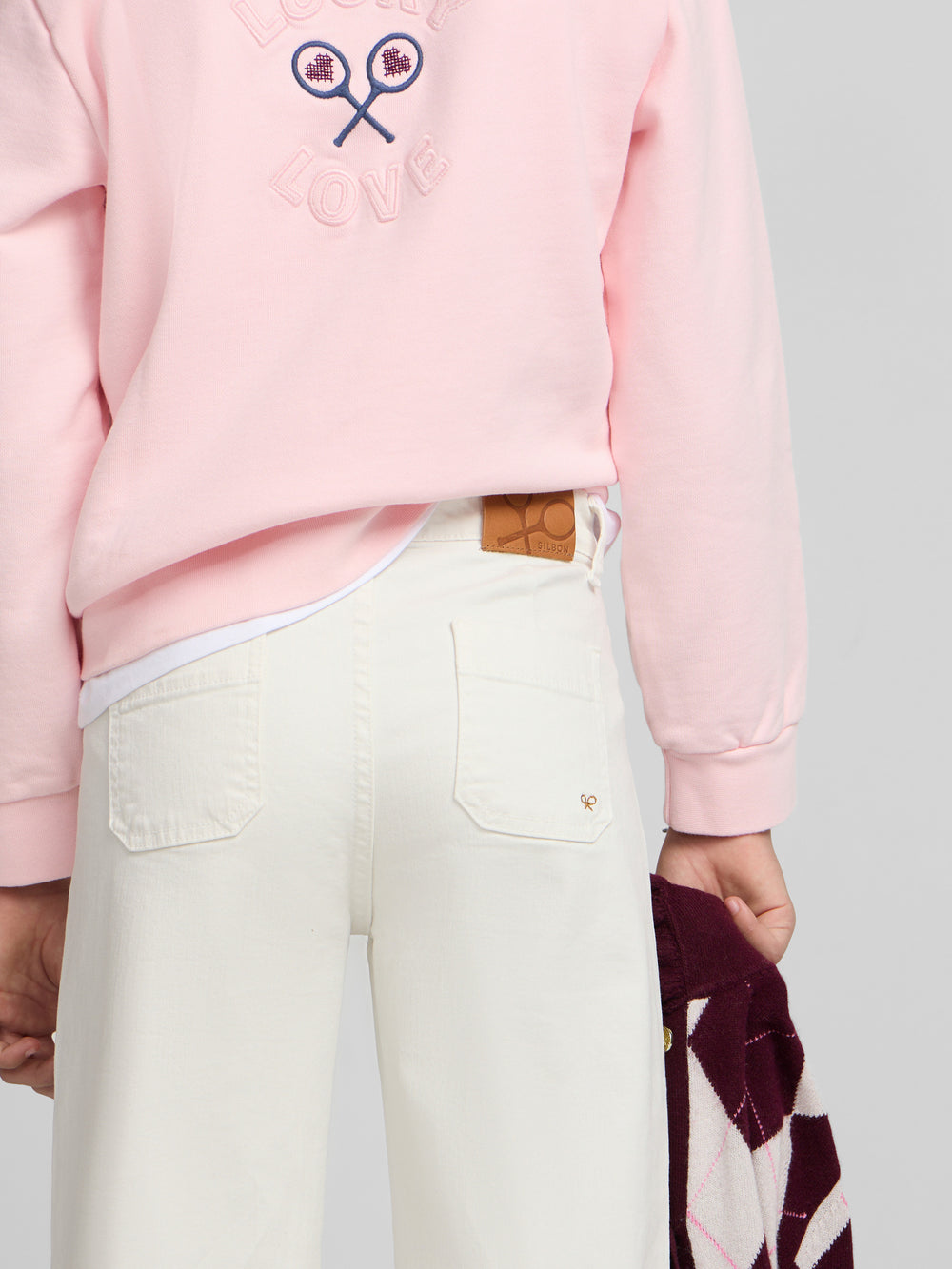 Girl's pants with braid pockets in ice color