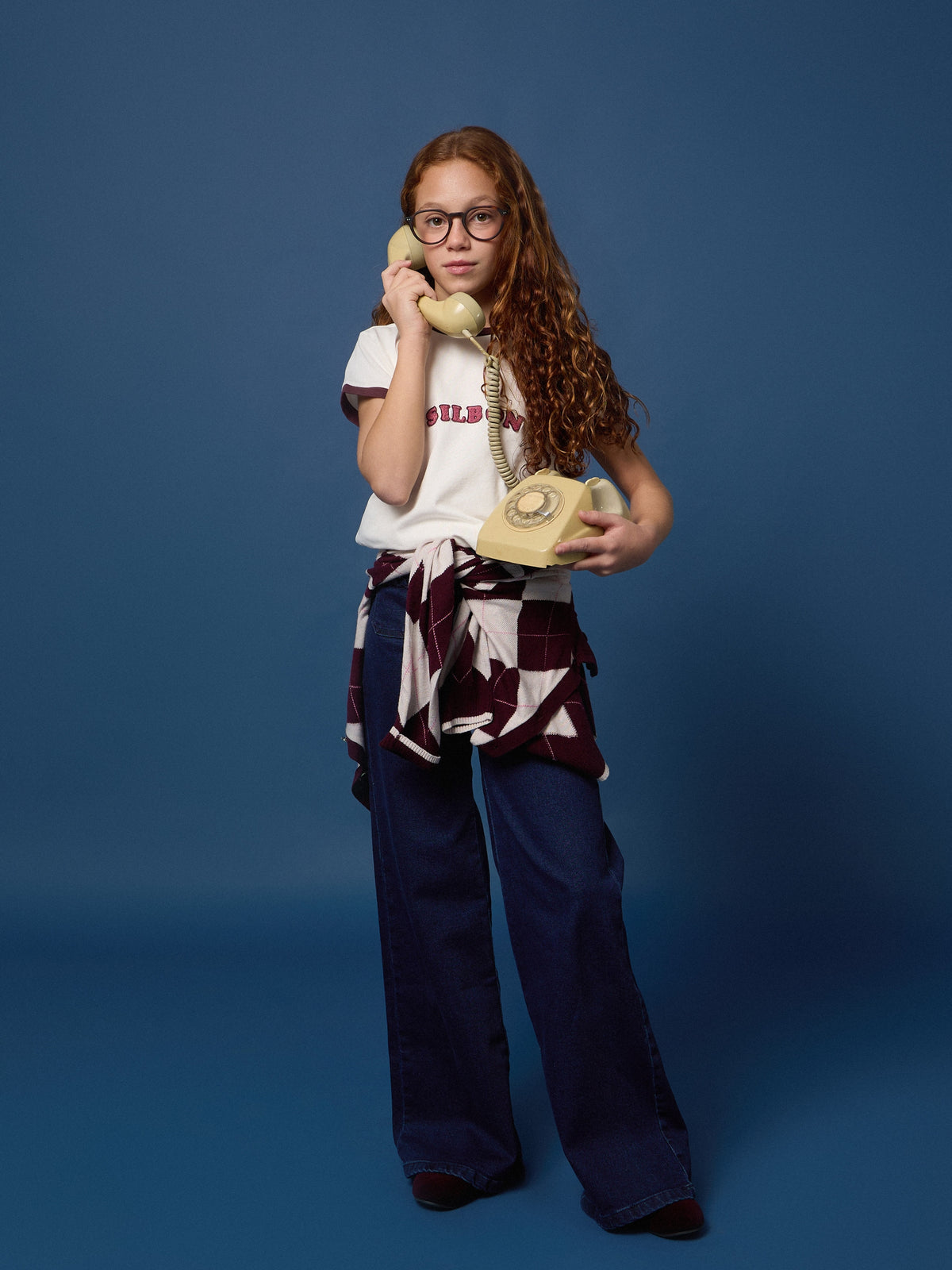 Pantalon fille poche tressée denim foncé