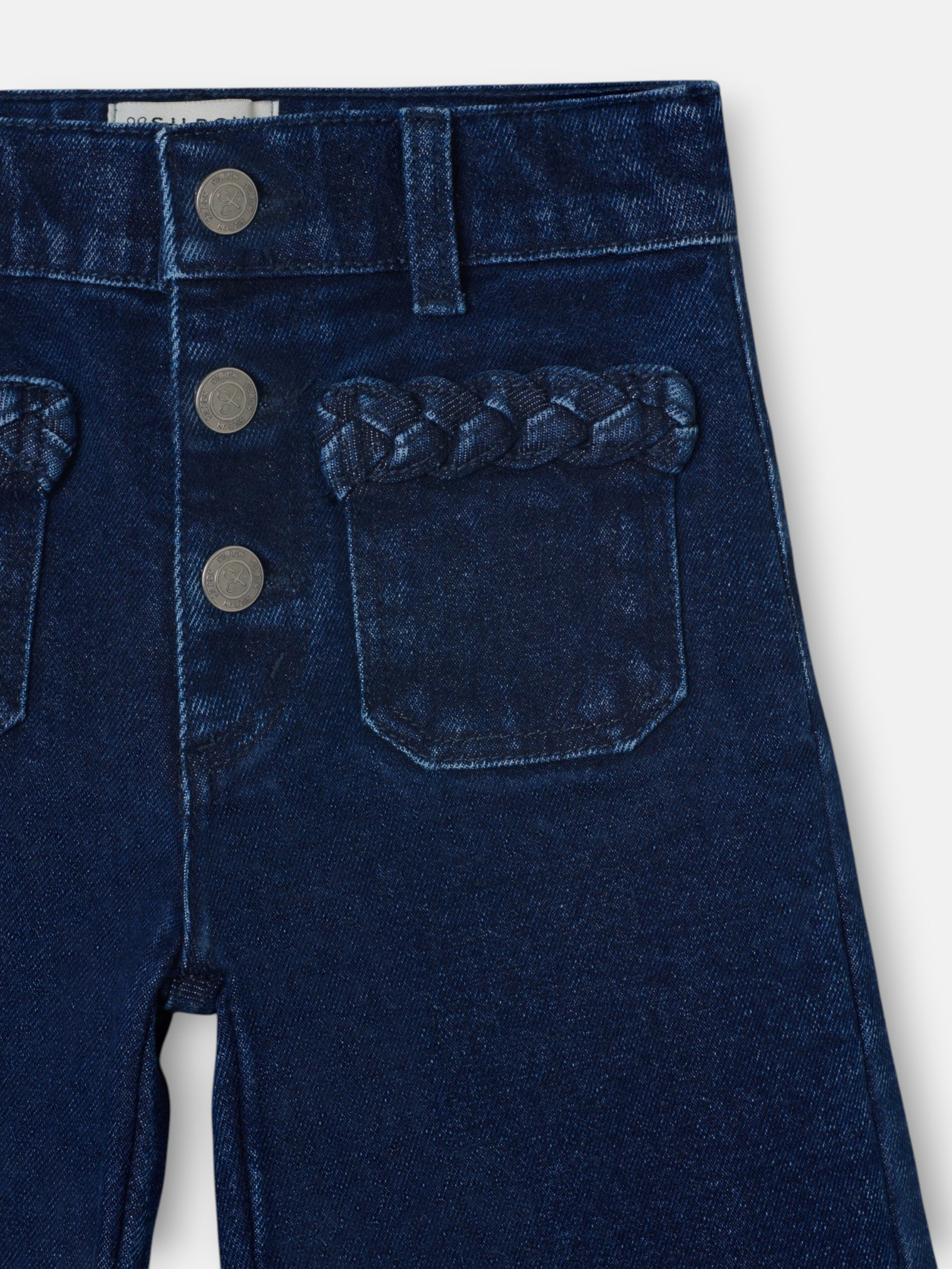 Pantalon girl bolsillo trenza denim oscuro