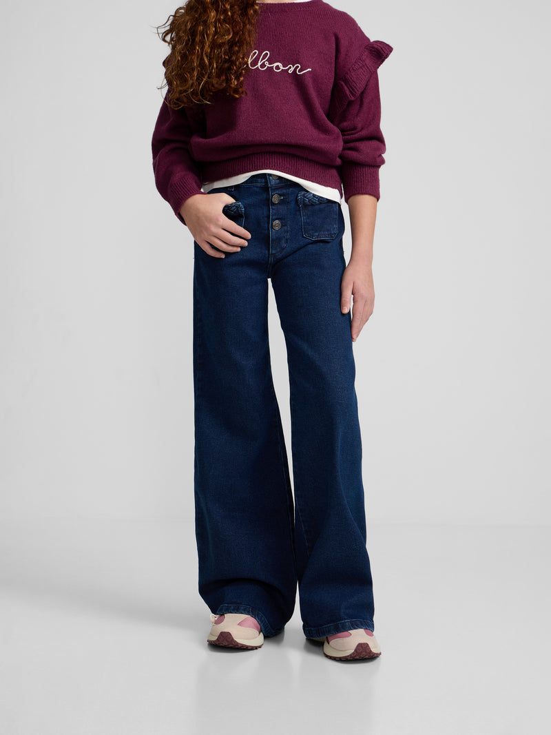 Pantalon girl bolsillo trenza denim oscuro