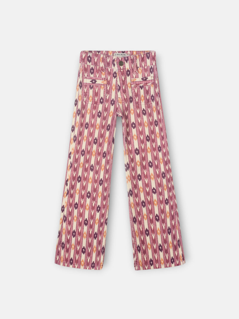 Pantalon girl pana estampado ikat rosa