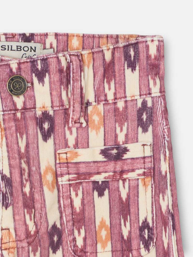 Pantalon girl pana estampado ikat rosa