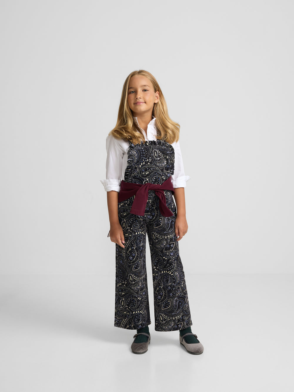 Girl's blue paisley print micro-corduroy dungarees