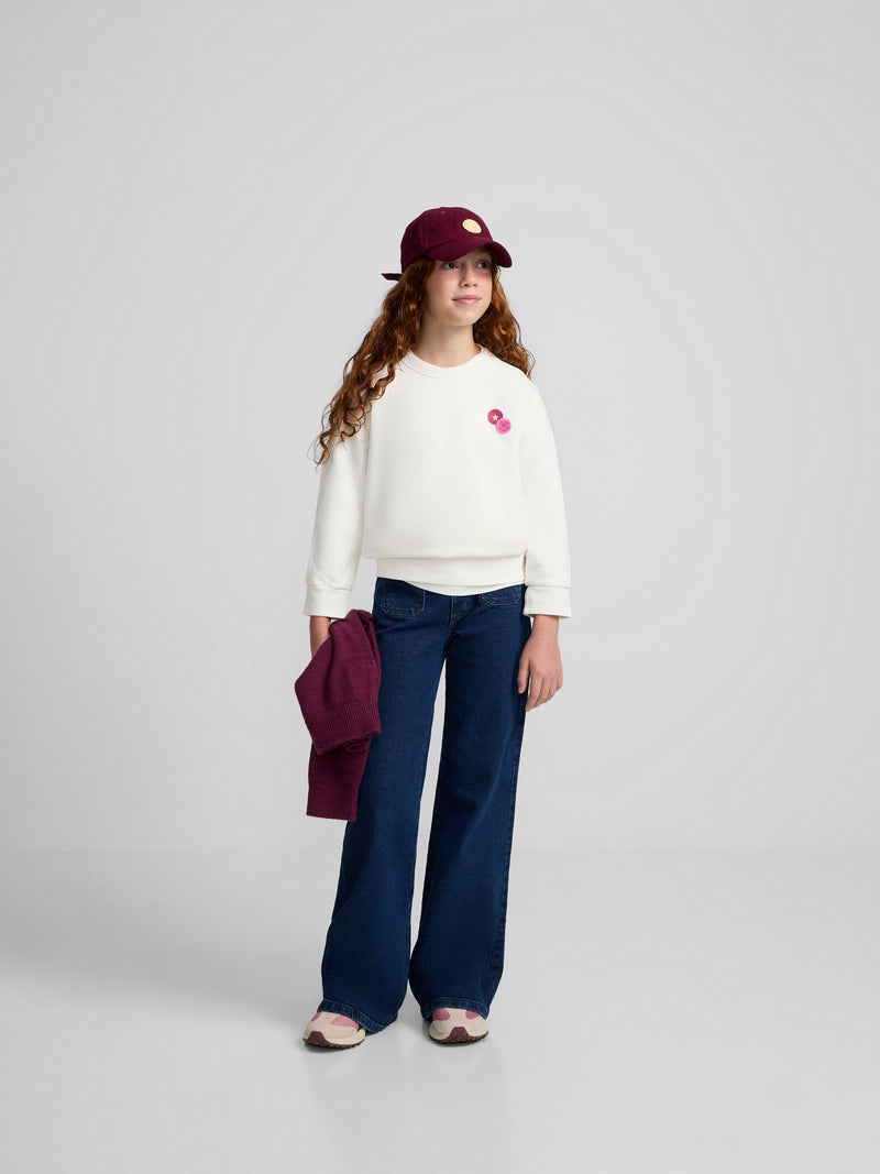 Sweatshirt girl silbon smile cru