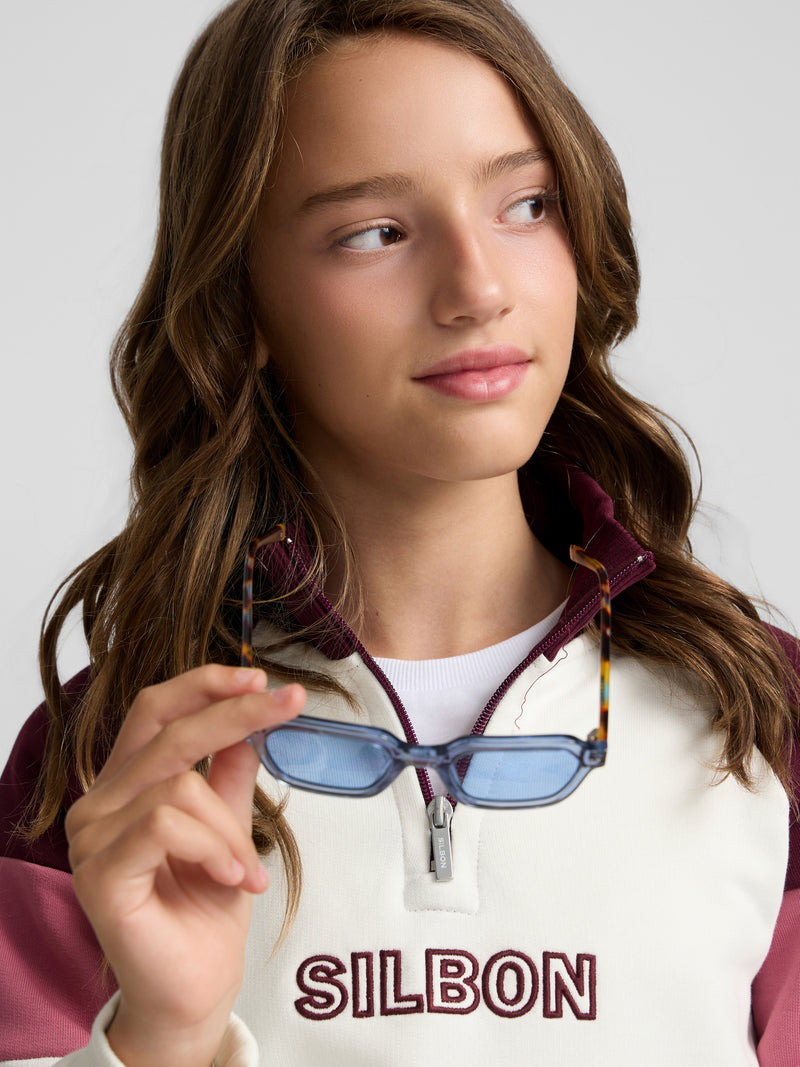Sudadera girl cuello alto tricolor rosa y crudo