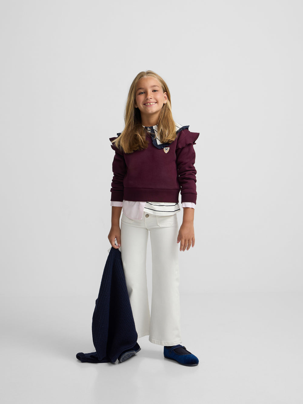 Sudadera girl escudo bajo camisero granate