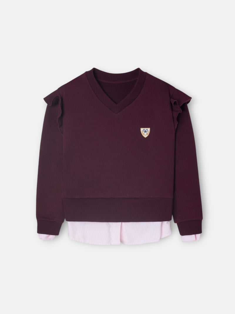 Sudadera girl escudo bajo camisero granate