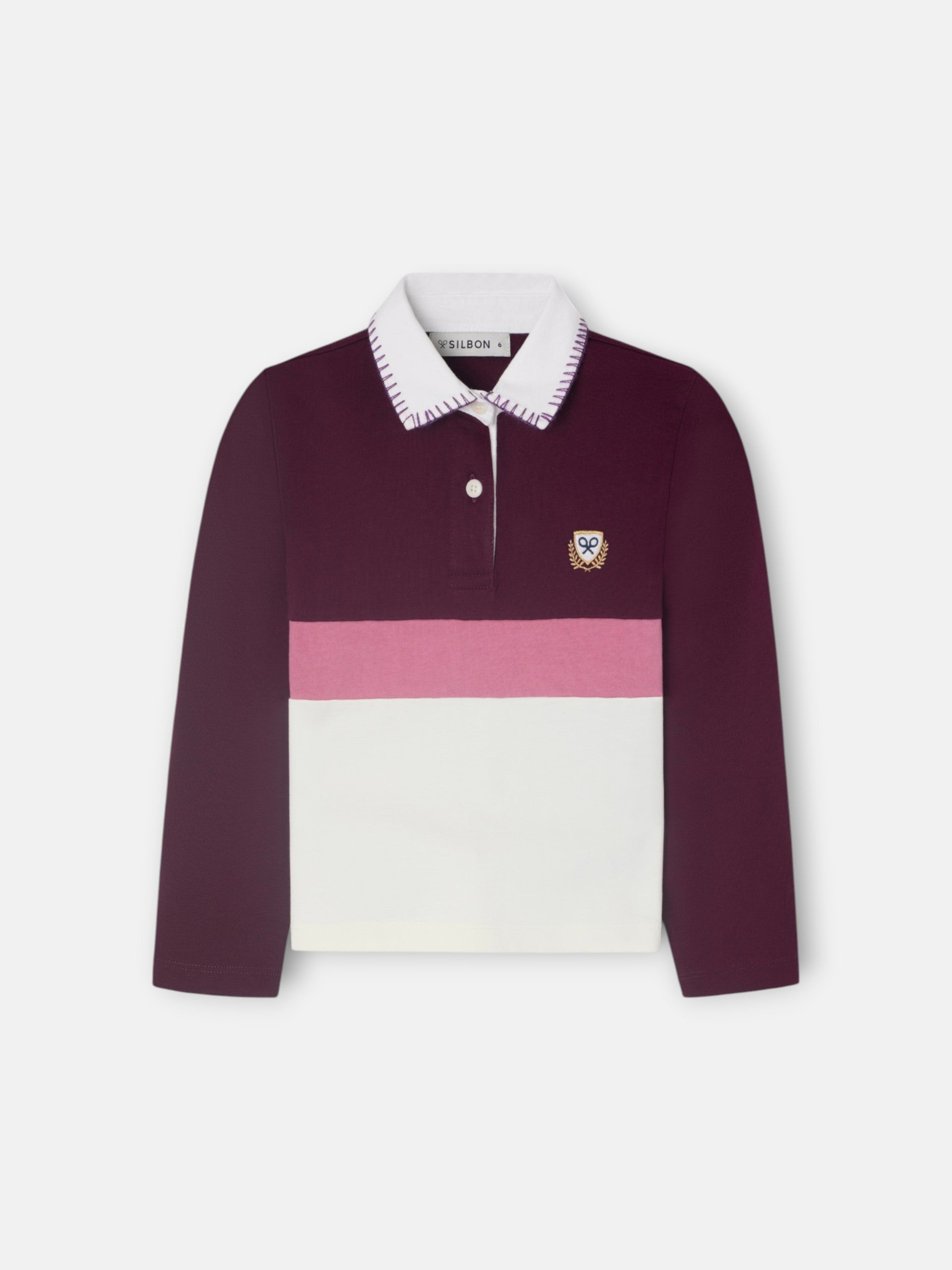 Polo girl manga larga tricolor rosa y crudo