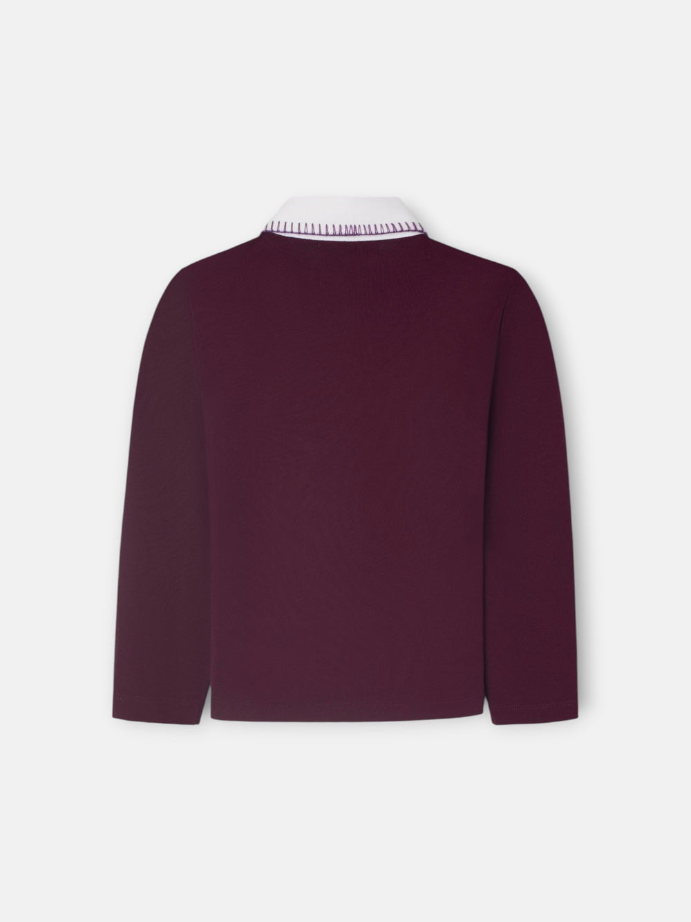 Polo fille à manches longues tricolore rose et écru