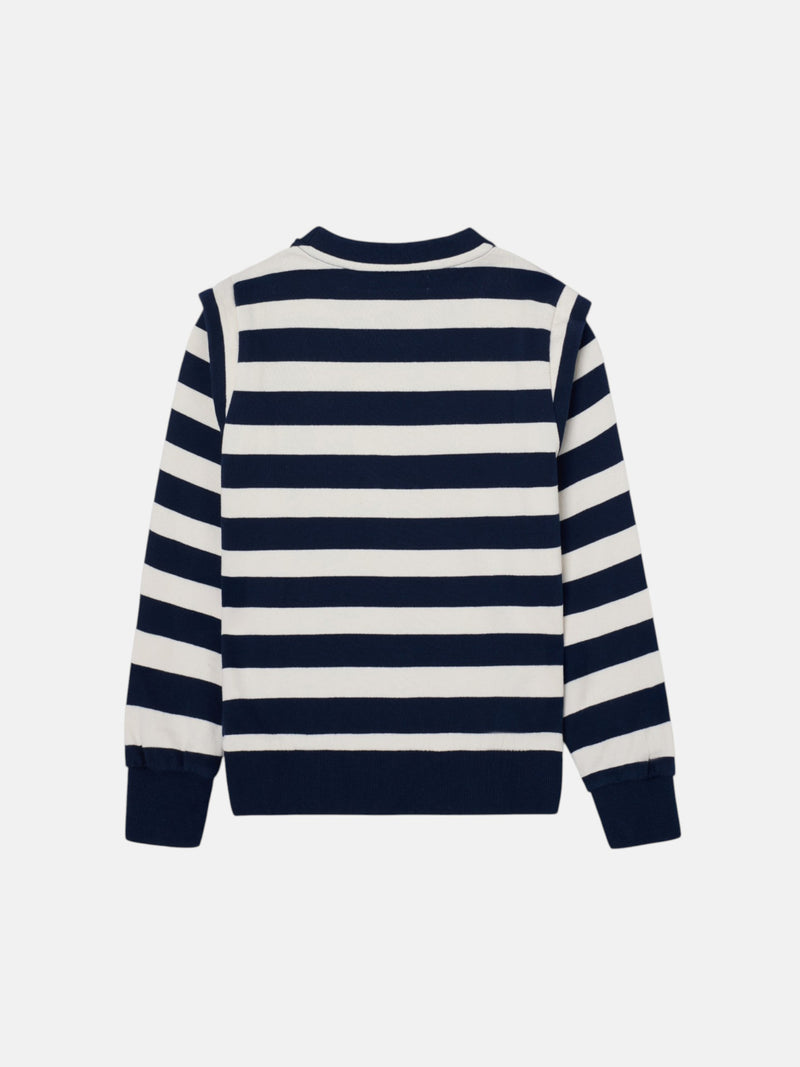 Girl's sweatshirt with shoulder pads, navy and ecru stripes
