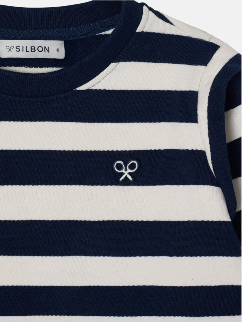 Girl's sweatshirt with shoulder pads, navy and ecru stripes