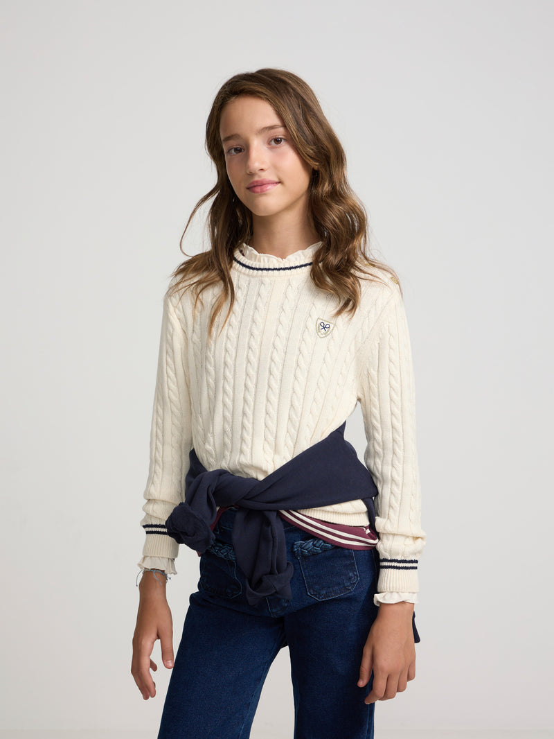 Pull fille collège blason écru