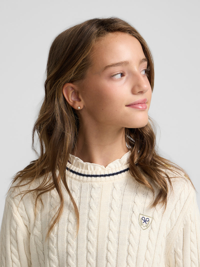 Pull fille collège blason écru