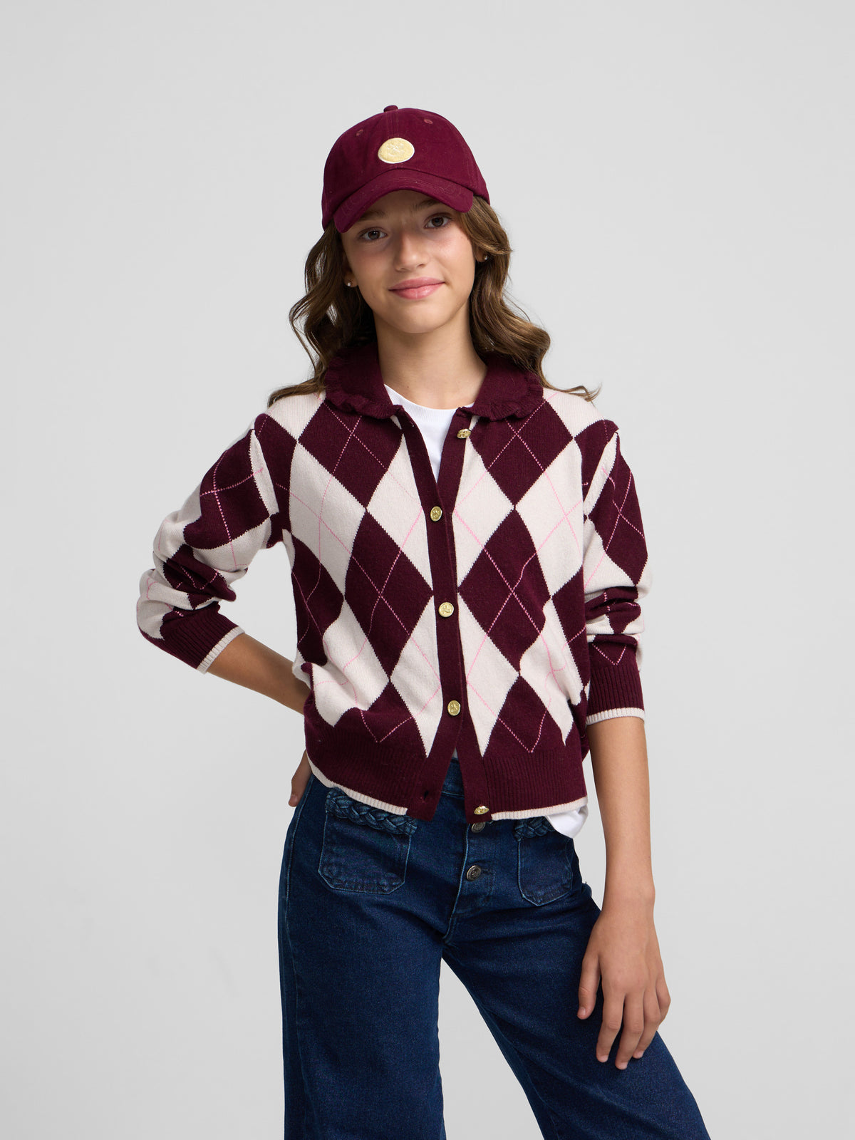 Cardigan fille losanges bordeaux