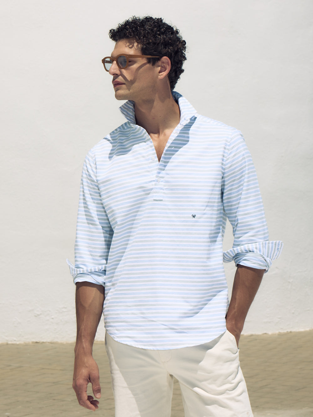 Polera sport oxford rayas multicolor azul verde
