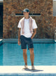 Plain indigo blue Bermuda shorts