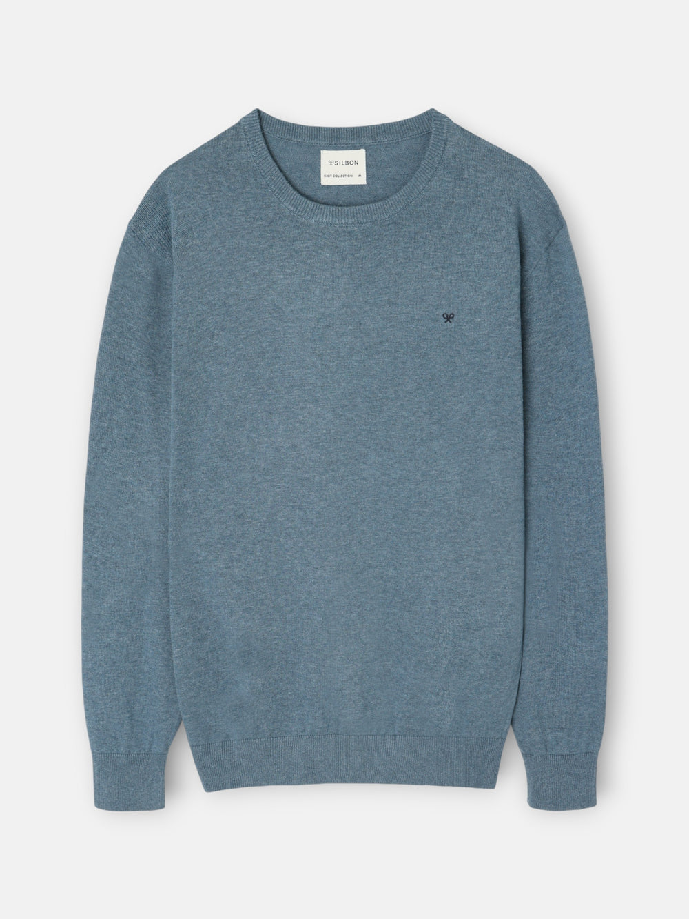 Plain sweater with crew neck in petroleum blue