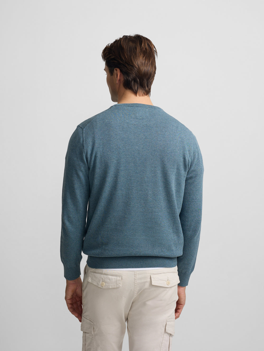 Plain sweater with crew neck in petroleum blue