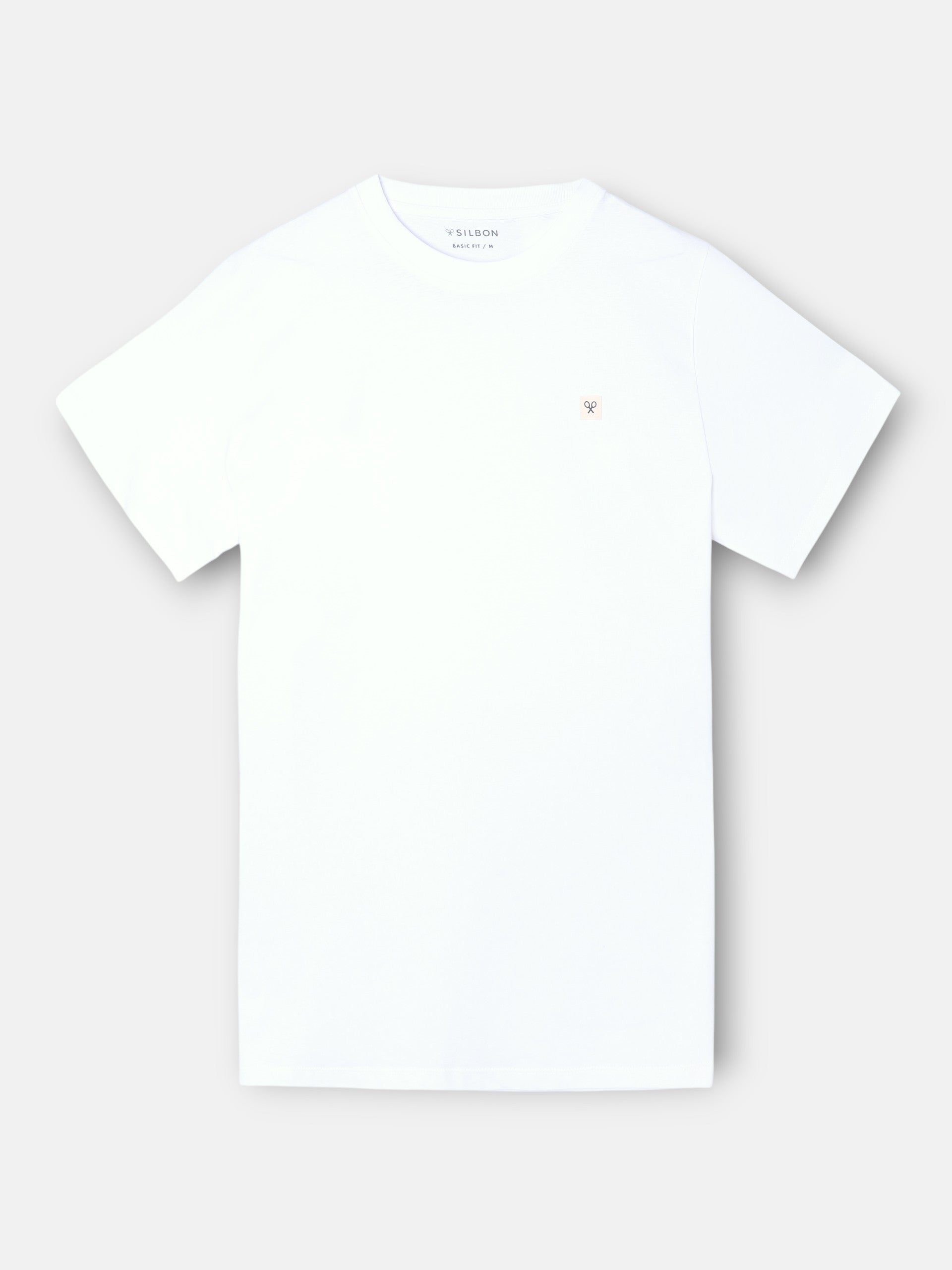Plain white t-shirt with mini logo patch