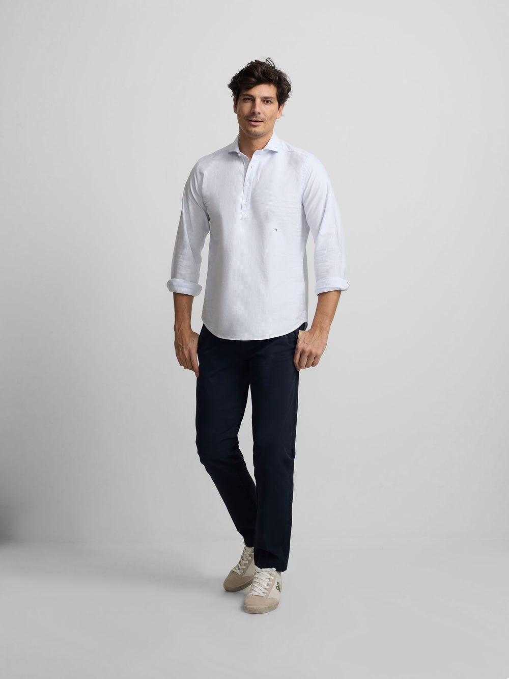 Polera sport oxford rayas celeste
