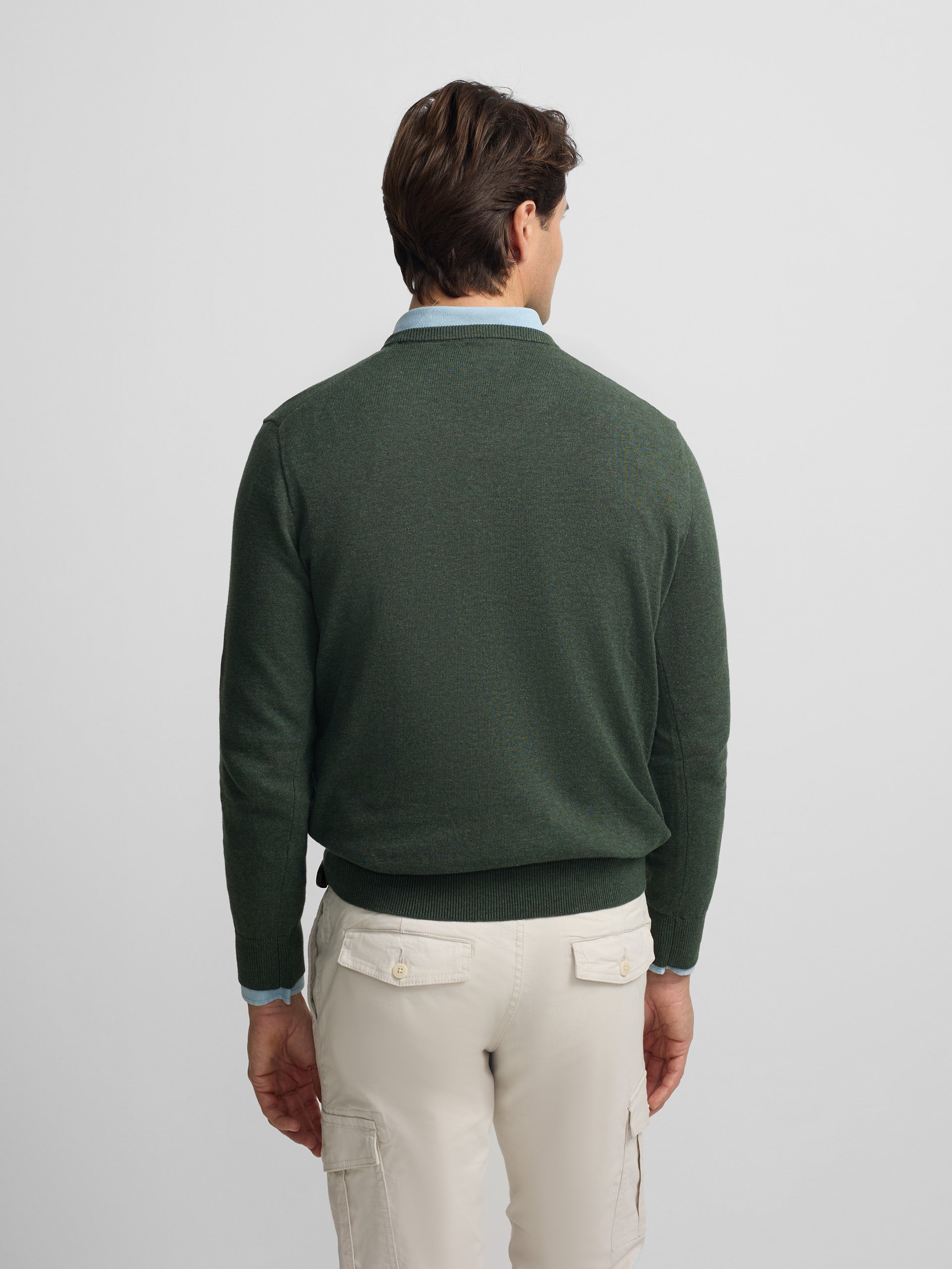 Dark green plain V-neck sweater