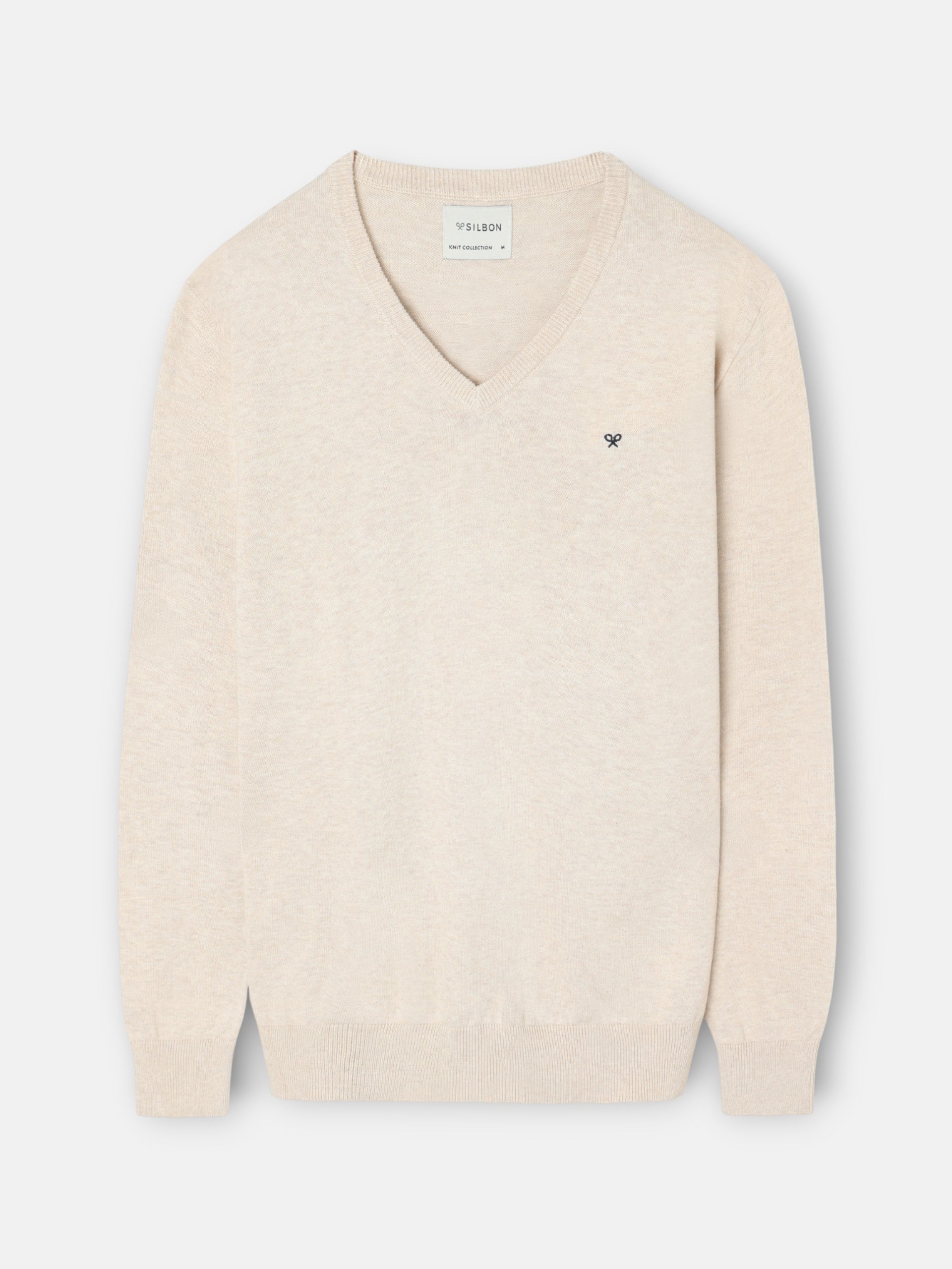 Jersey liso cuello pico crema