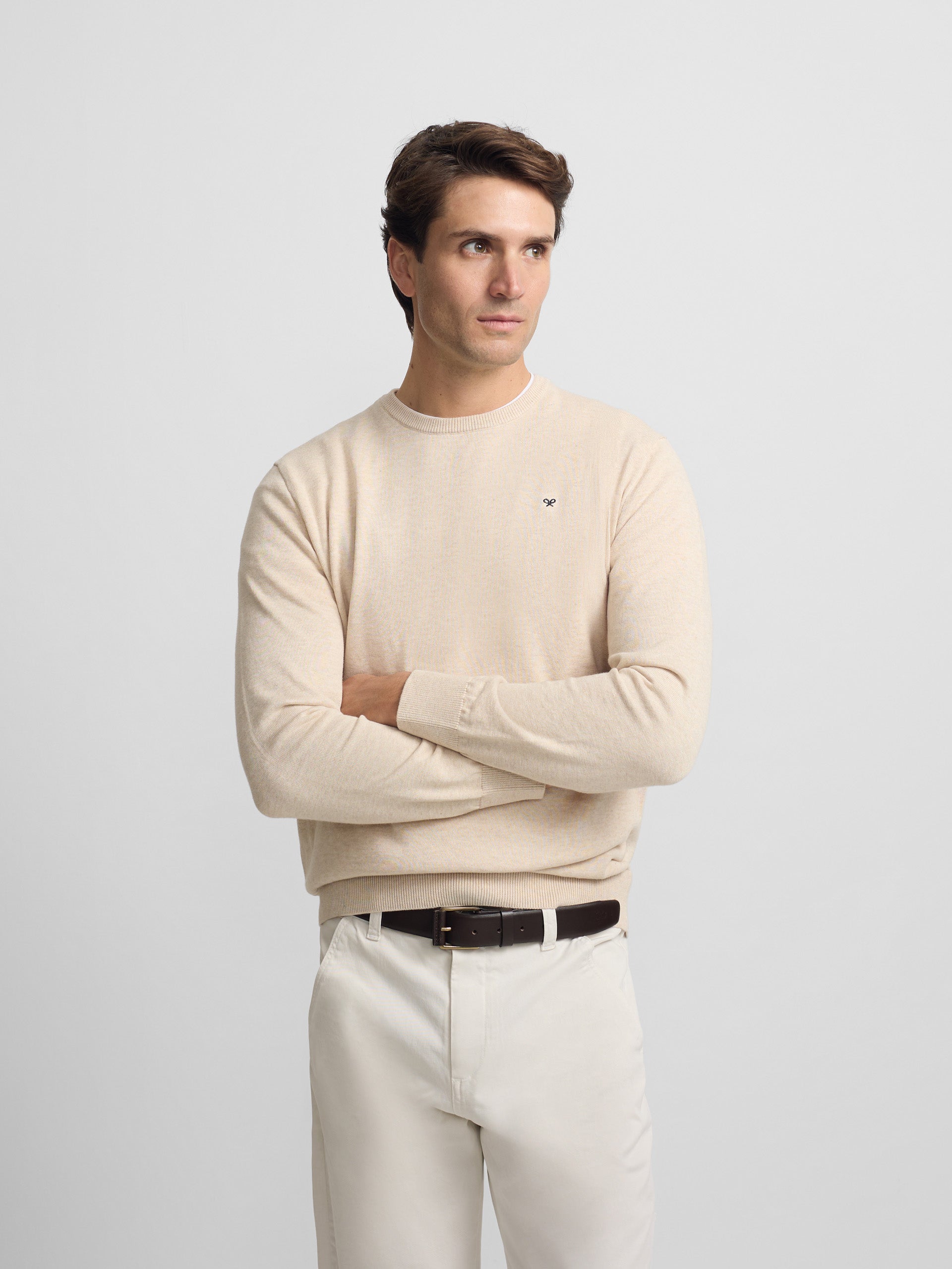 Plain cream crew neck sweater