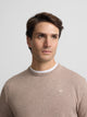 Plain sweater with crew neck in medium beige
