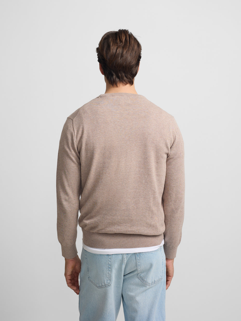 Plain sweater with crew neck in medium beige