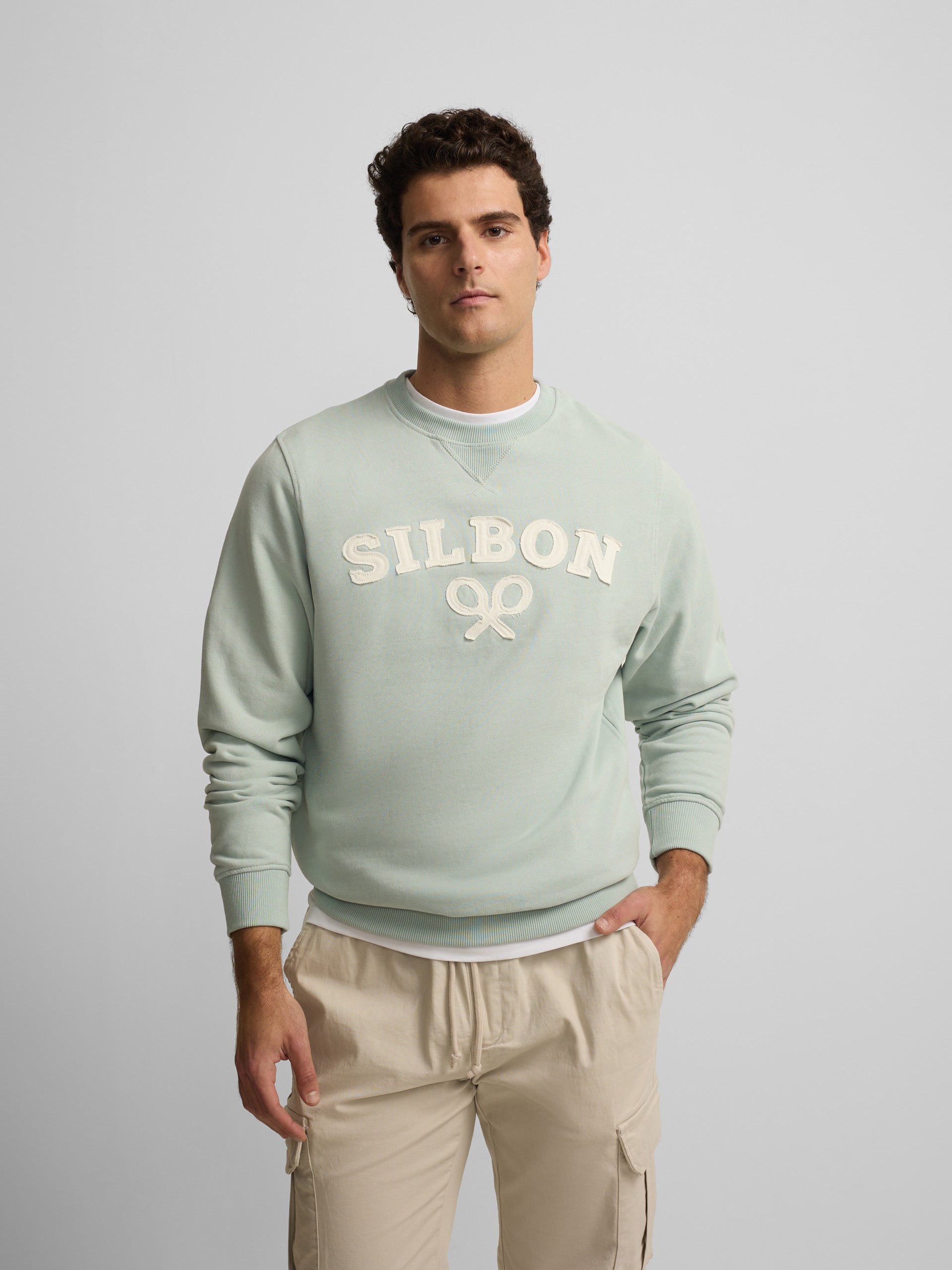 Silbon sweatshirt with half racket in aquamarine
