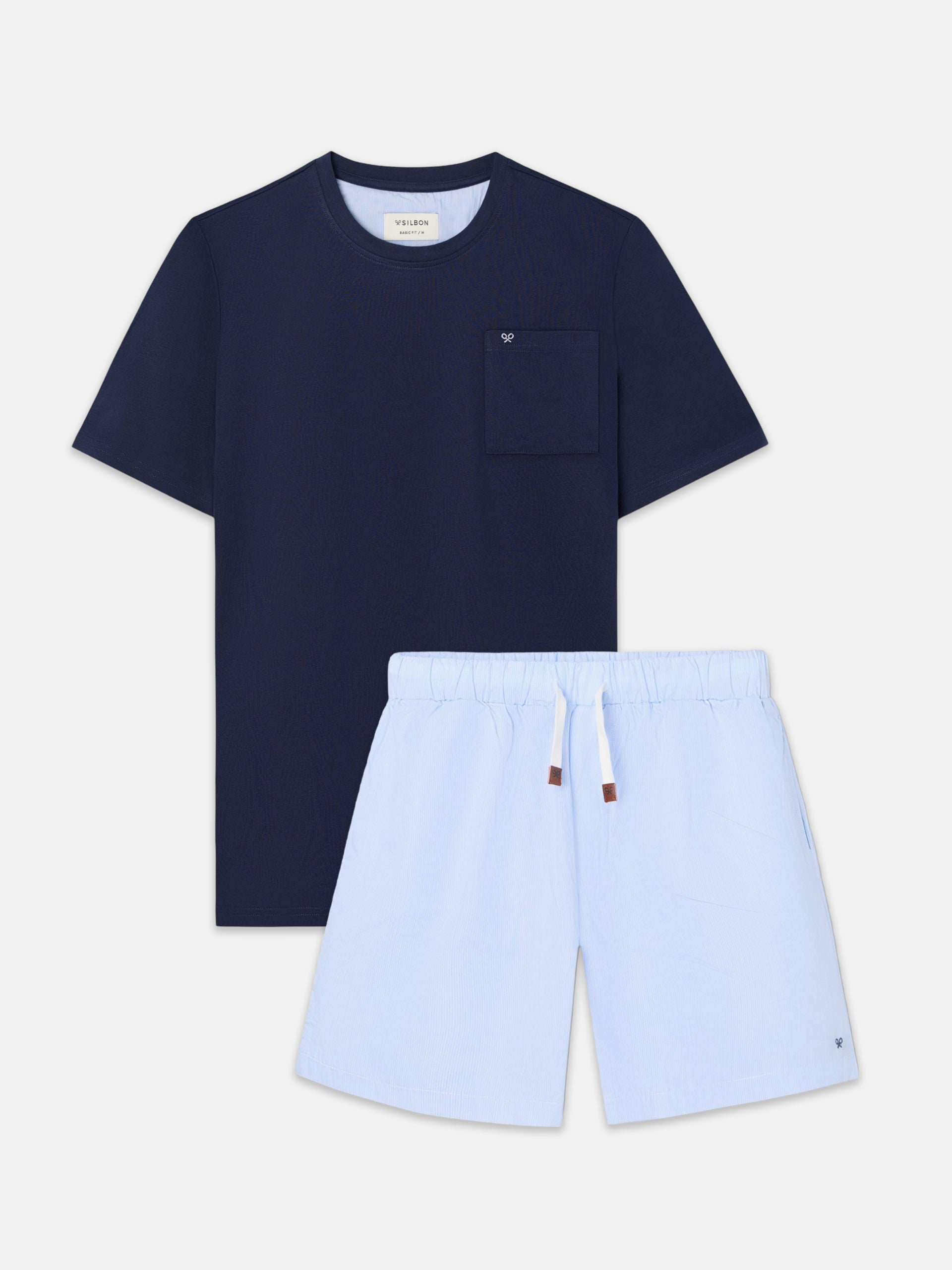 Pijama corto bolsillo rayas azul marino