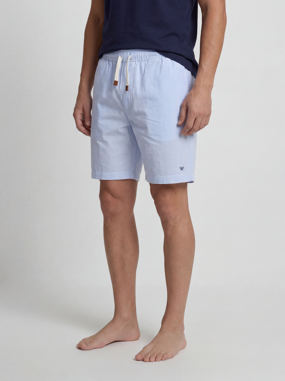 Pijama corto bolsillo rayas azul marino