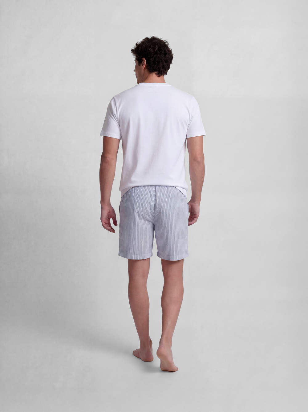 Pijama corto bolsillo rayas azul gris