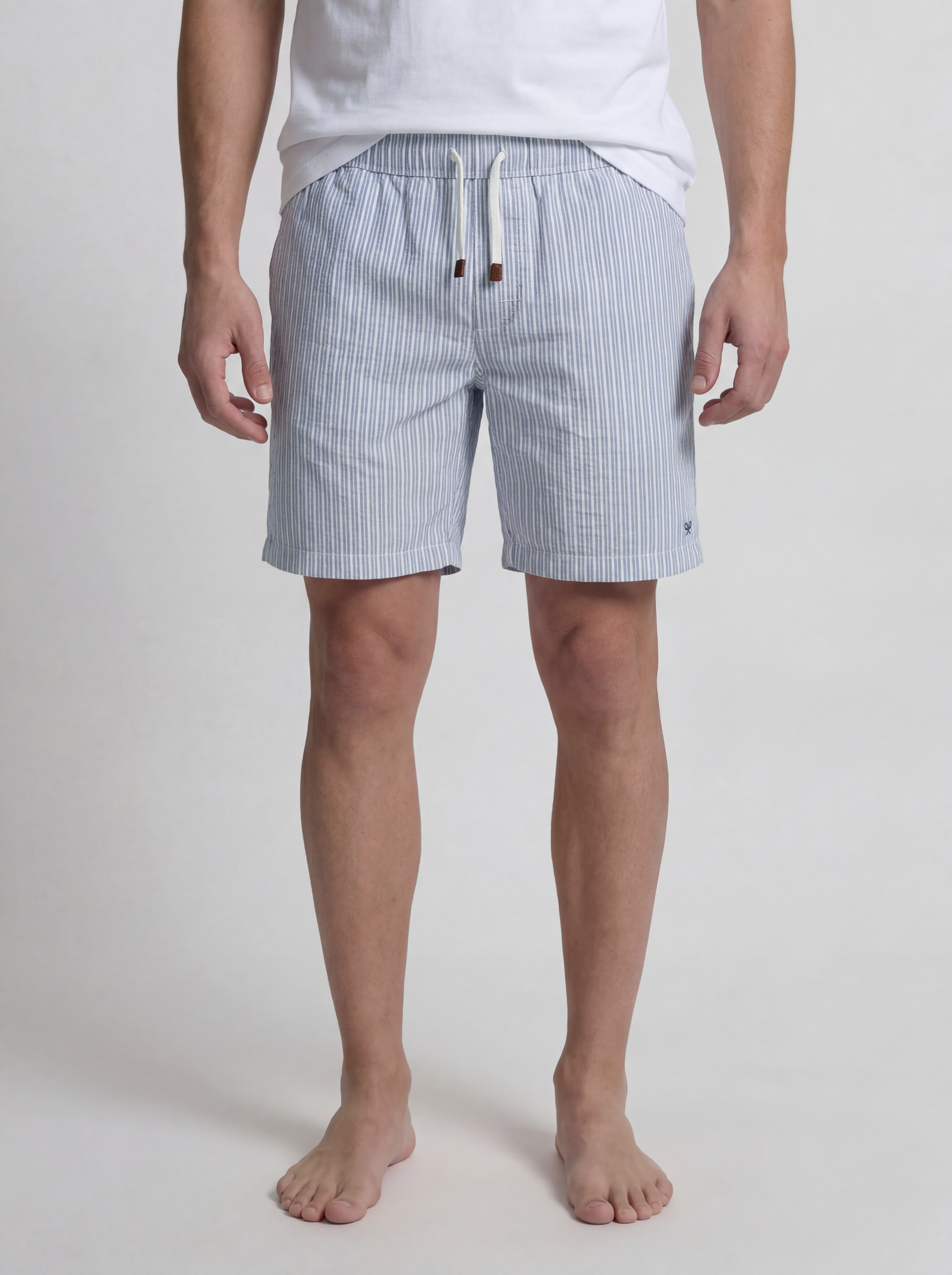 Pijama corto bolsillo rayas azul gris