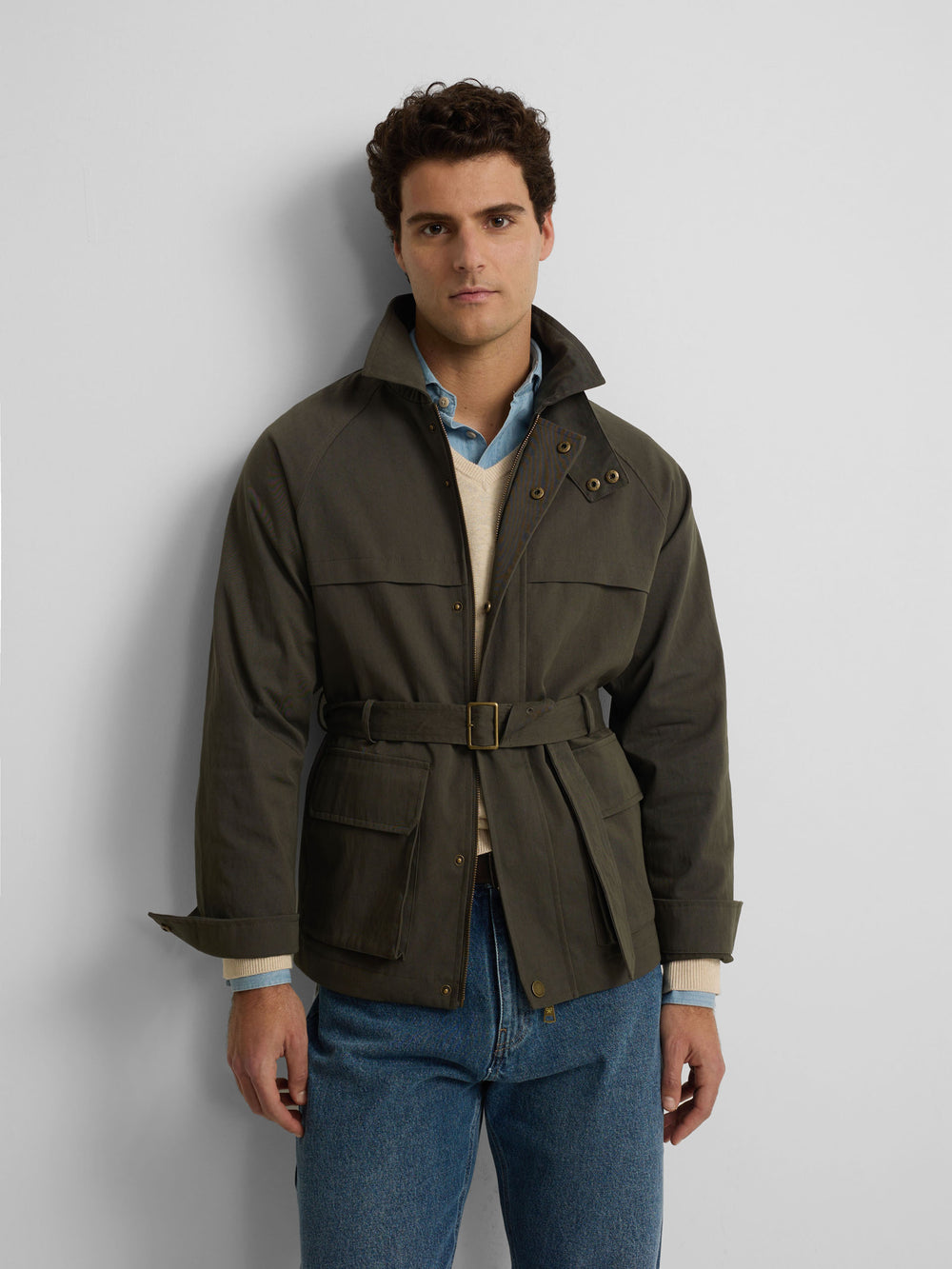 Chaqueta casual cinturon verde
