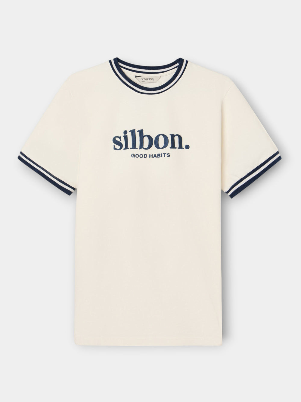 T-shirt bonnes habitudes crème bleu marine