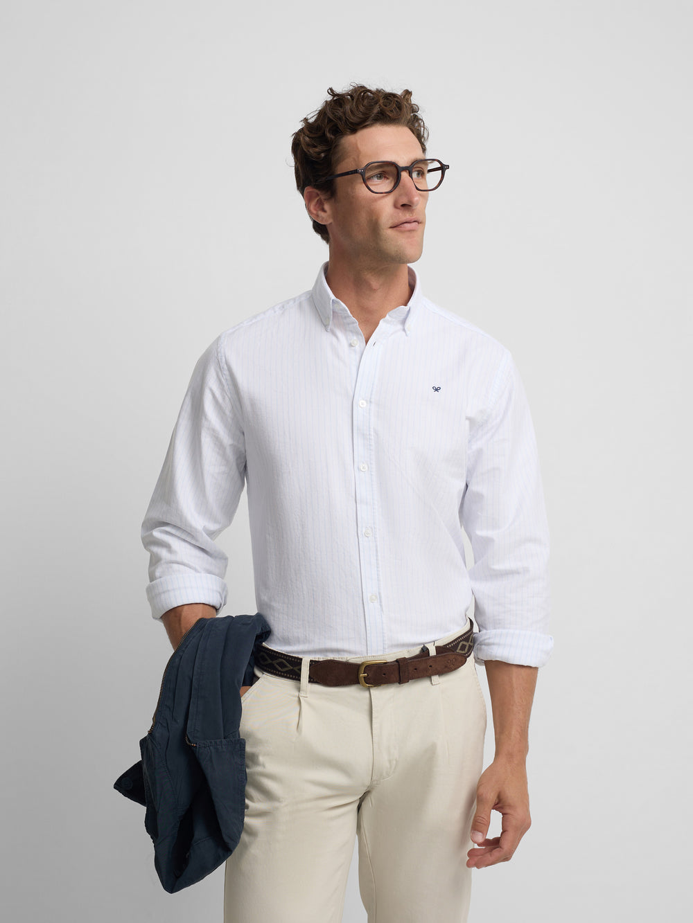Chemise sport oxford à rayures bleu ciel et blanche